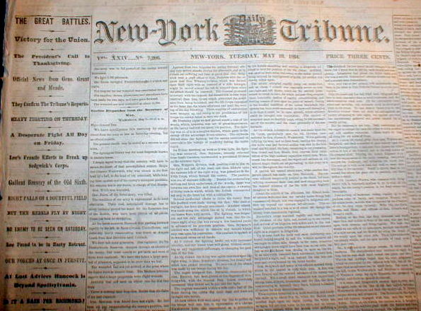 1864 Civil War headline newspaper BATTLE of the WILDERNESS Orange Co ...