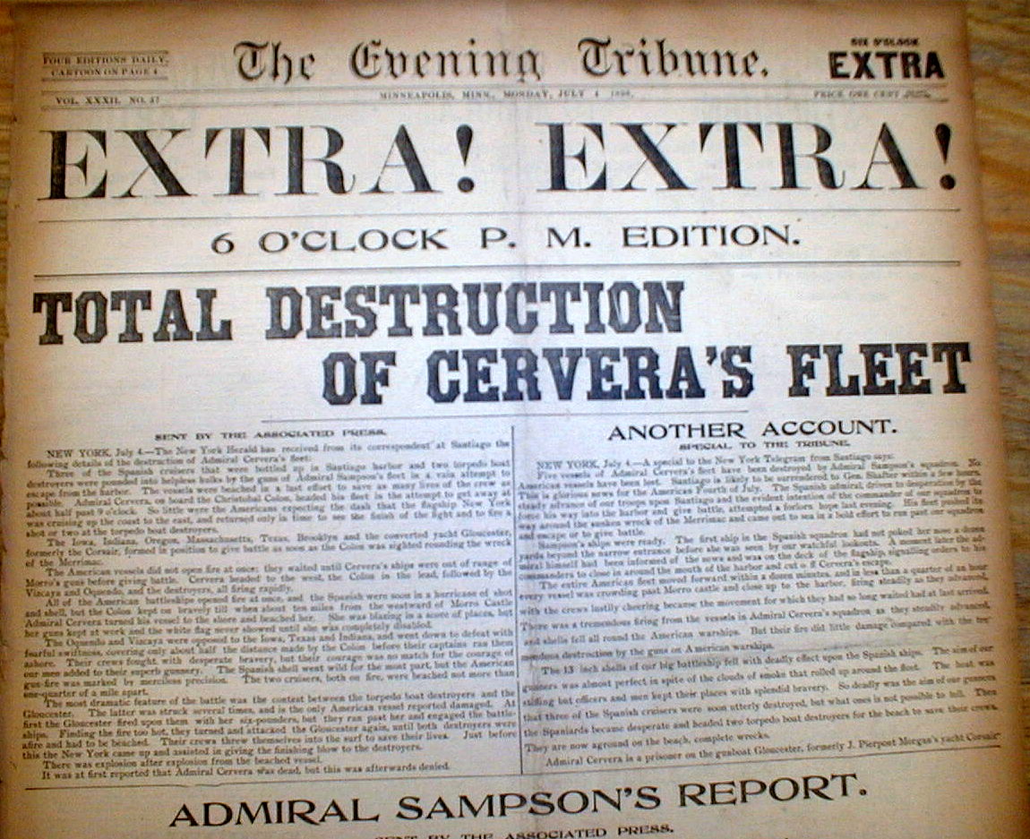 BEST 1898 SPANISH AMERICAN WAR display newspaper US DEFEATS SPAIN s