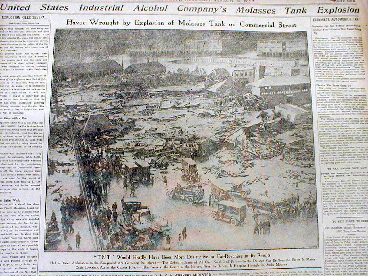 1919 newspaper BOSTON MOLASSES TANK EXPLOSION DISASTER kills 21 in
