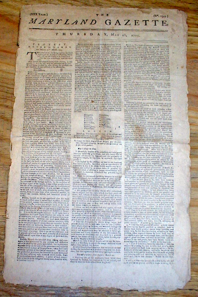 1775 Maryland Gazette Newspaper Revolutionary War Starts Lexington