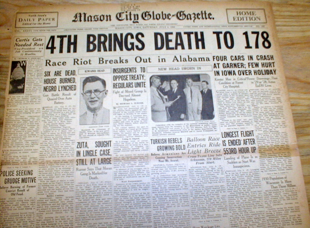 1930 Headline Newspaper Race Riot & Lynching Of Negro Man In Emelle 