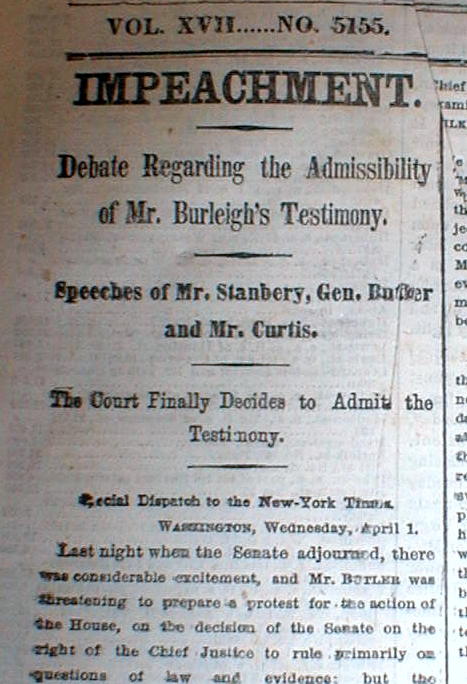 1868 &1998 headline newspapers PRESIDENTS IMPEACHED Andrew ...