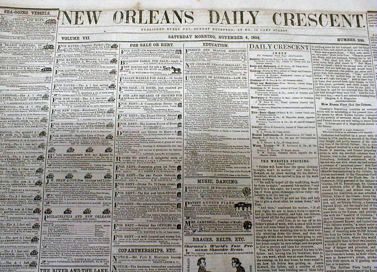 1854 New Orleans Daily Crescent Louisiana Newspaper W 3 Illustrated 