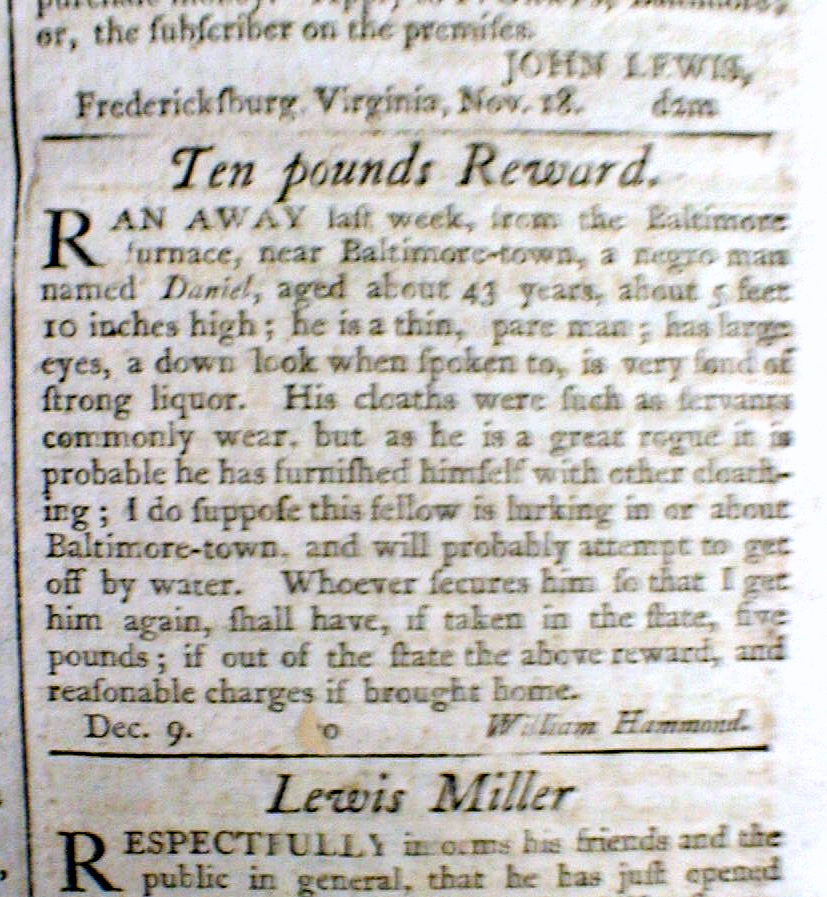 1796 Baltimore Federal Gazette MARYLAND newspaper w 3 SLAVE ADS Anne