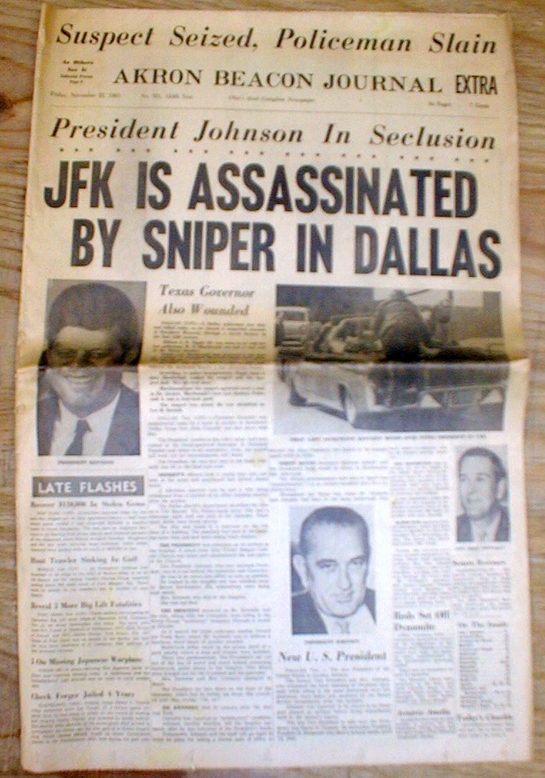 Nov 22 1963 Akron OHIO newspaper President JOHN F KENNEDY ASSASSINATED