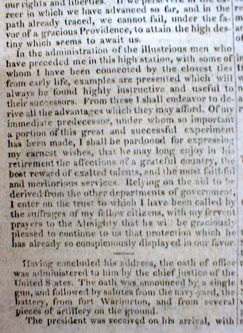 1817 Newspaper Inauguration & Speech Of James Monroe As President Of 