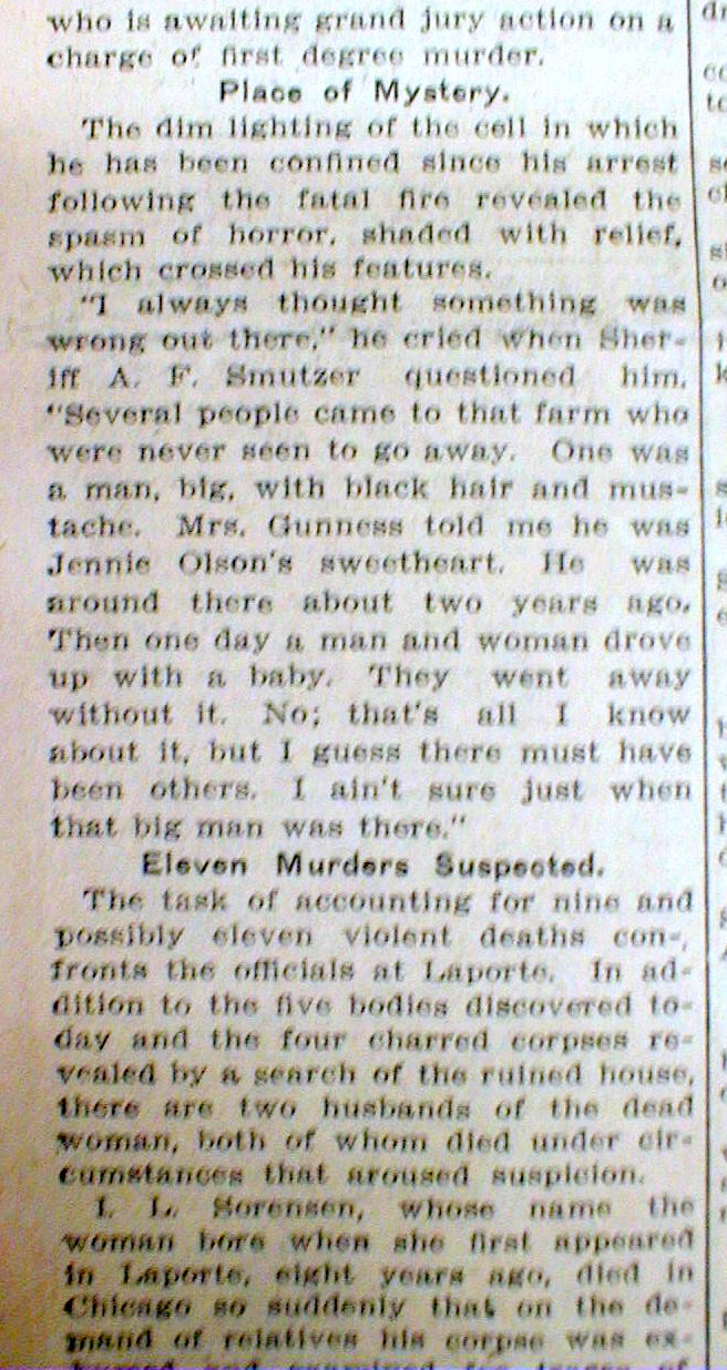 1908 newspaper FEMALE SERIAL KILLER Belle Gunness BODIES DISCOVEREDnr