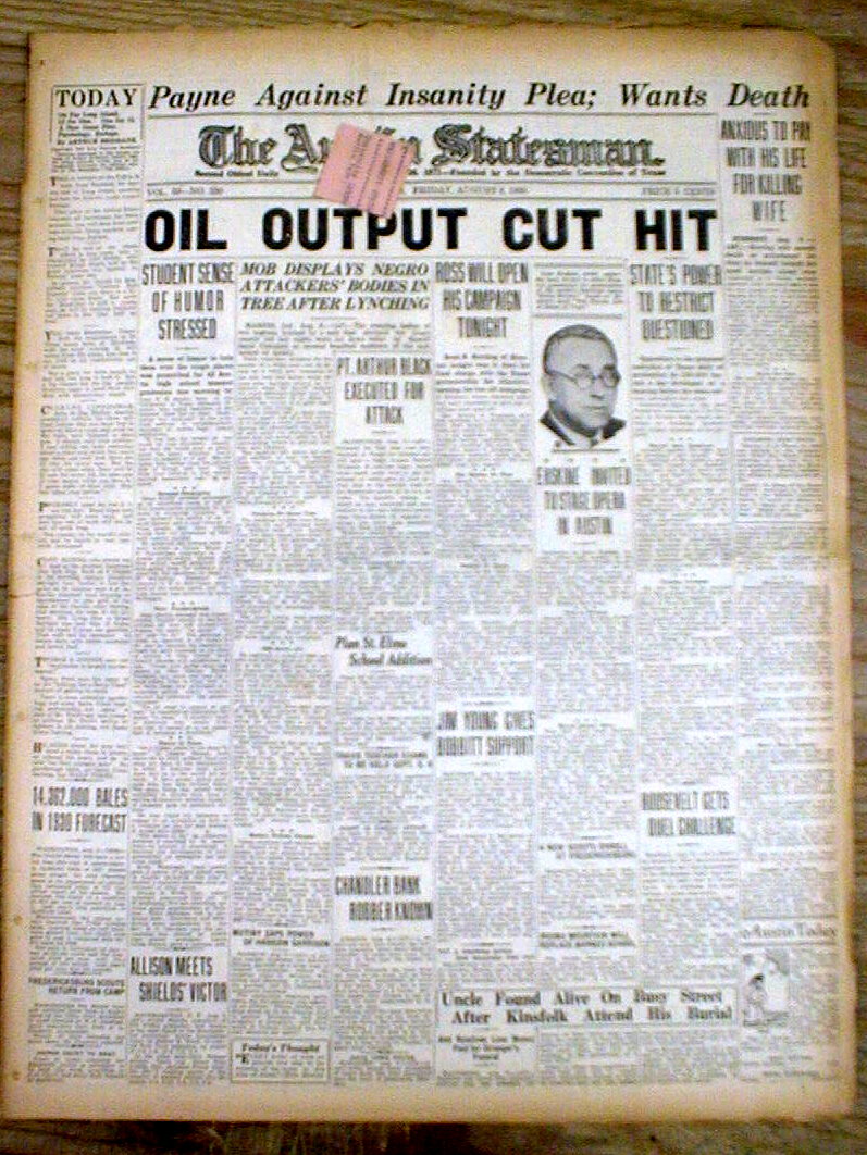 1930 newspaper 2 NEGRO MEN LYNCHED at MARION Indiana GRANT COUNTY by