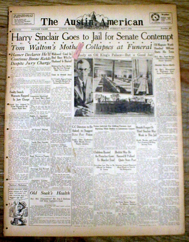 1929 headline newspaper TEAPOT DOME SCANDAL Oil Titan HARRY SINCLAIR