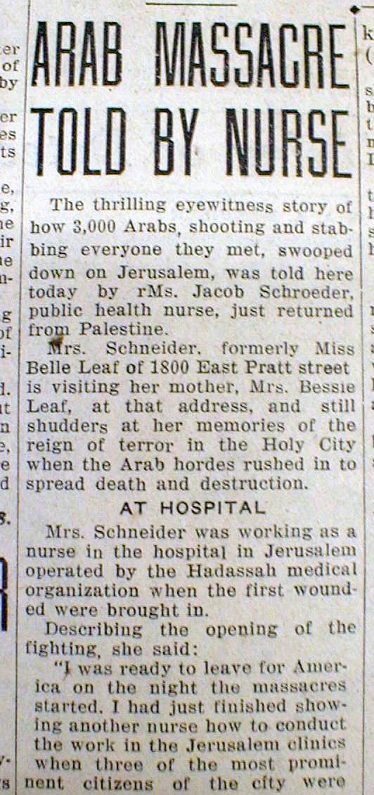 1929 newspaper Eyewitness Account HEBRON MASSACRE of JEWS by ARABS in