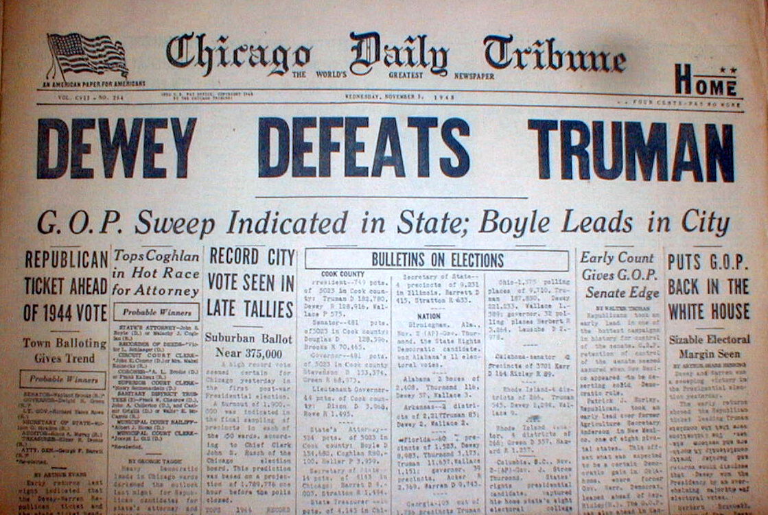 Original Nov 3 1948 Chicago Tribune error headlne newspaper DEWEY