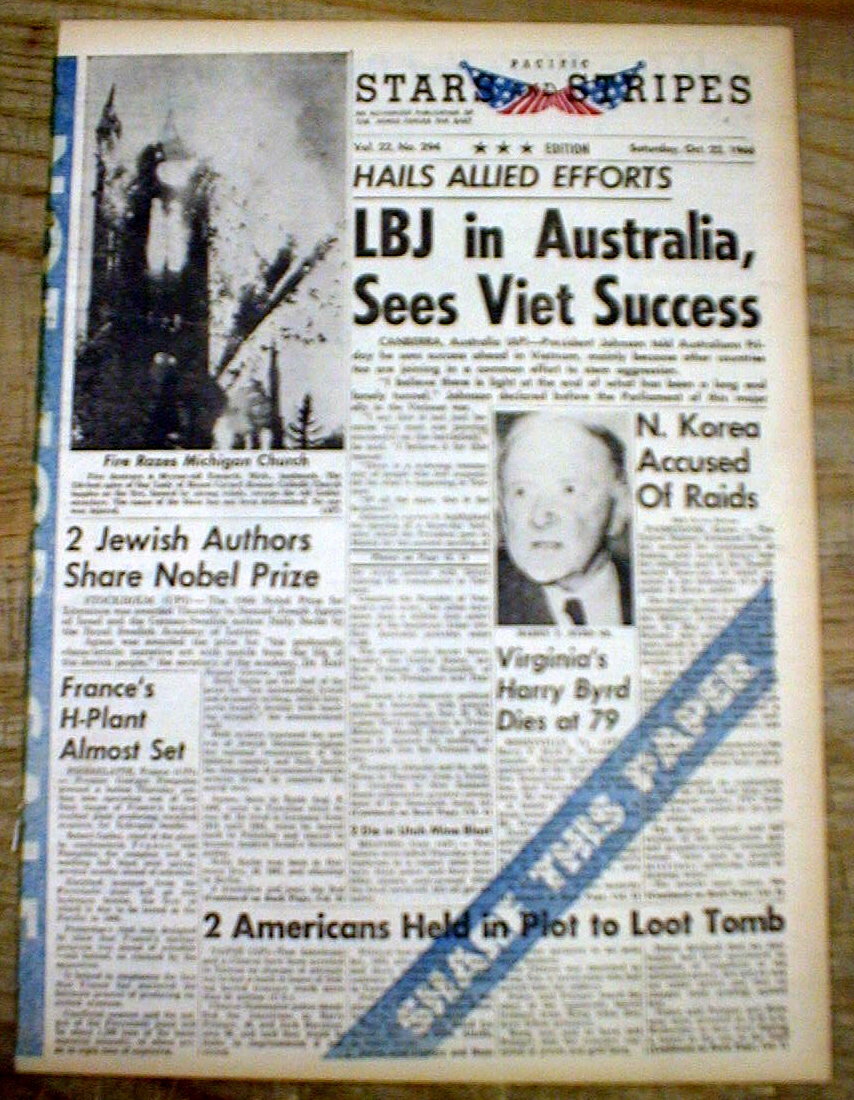 3 1966 67 Stars And Stripes Newspapers Vietnam War Lbj Light At The End