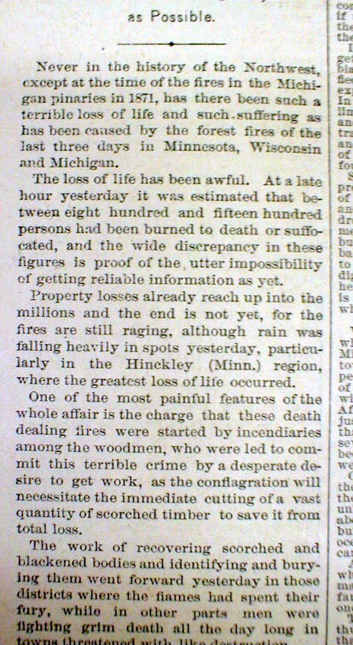 3 1894 newspapers wHeadlines & maps GREAT HINCKLEY FIRE kills over 400