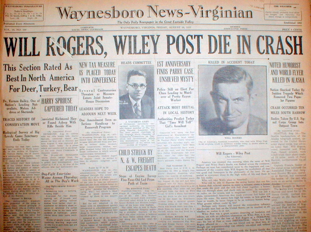 3 1935 display newspapers WILL ROGERS & WILEY POST KILLED in ALASKA