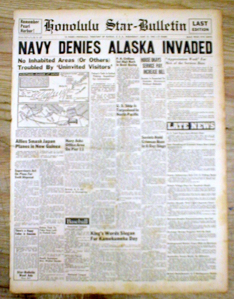 1942 WW II newspaper JAPAN attacks DUTCH HARBOR but US denies ALASKA WAS INVADED eBay