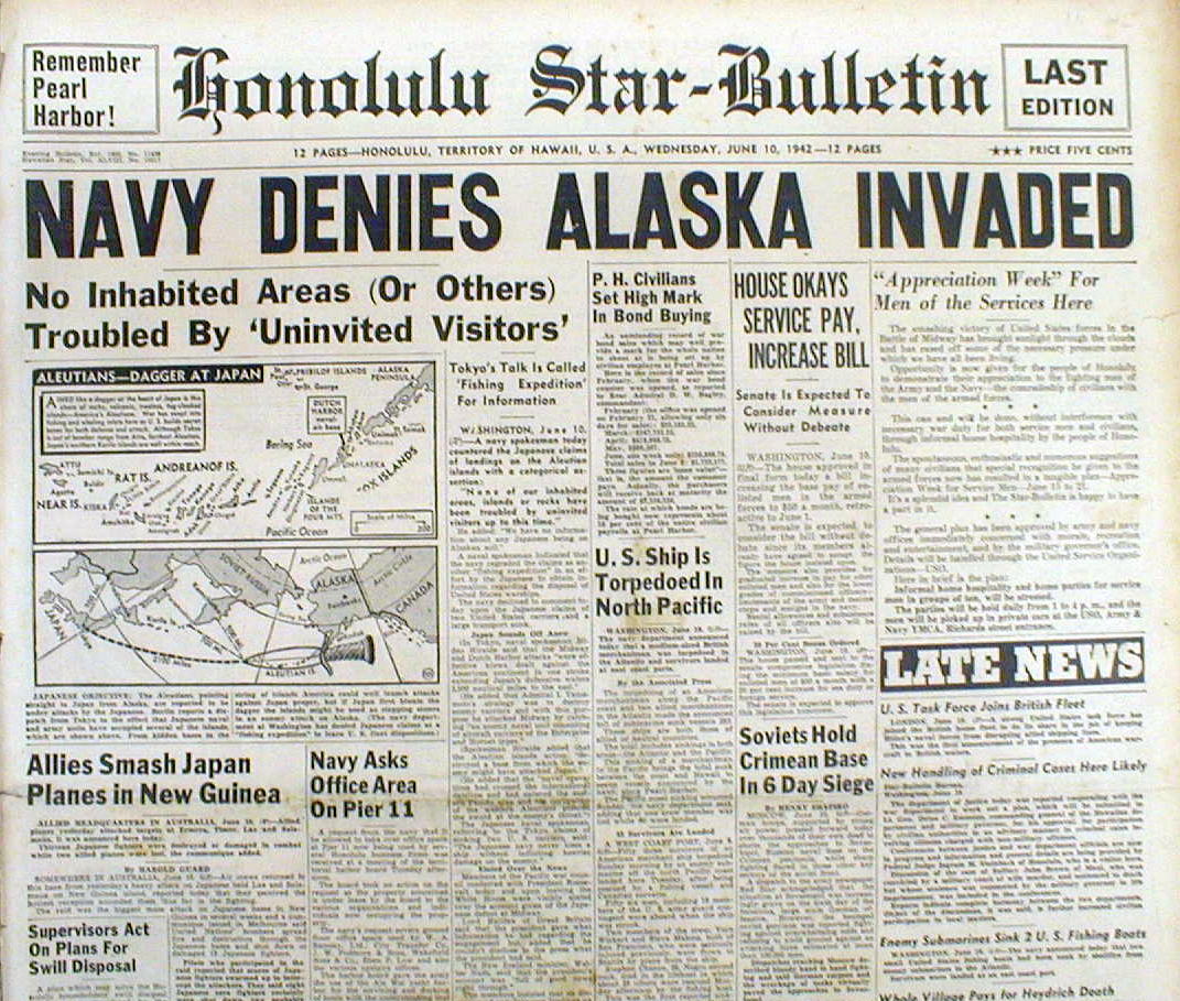 1942 WW II newspaper JAPAN attacks DUTCH HARBOR but US denies ALASKA WAS INVADED eBay