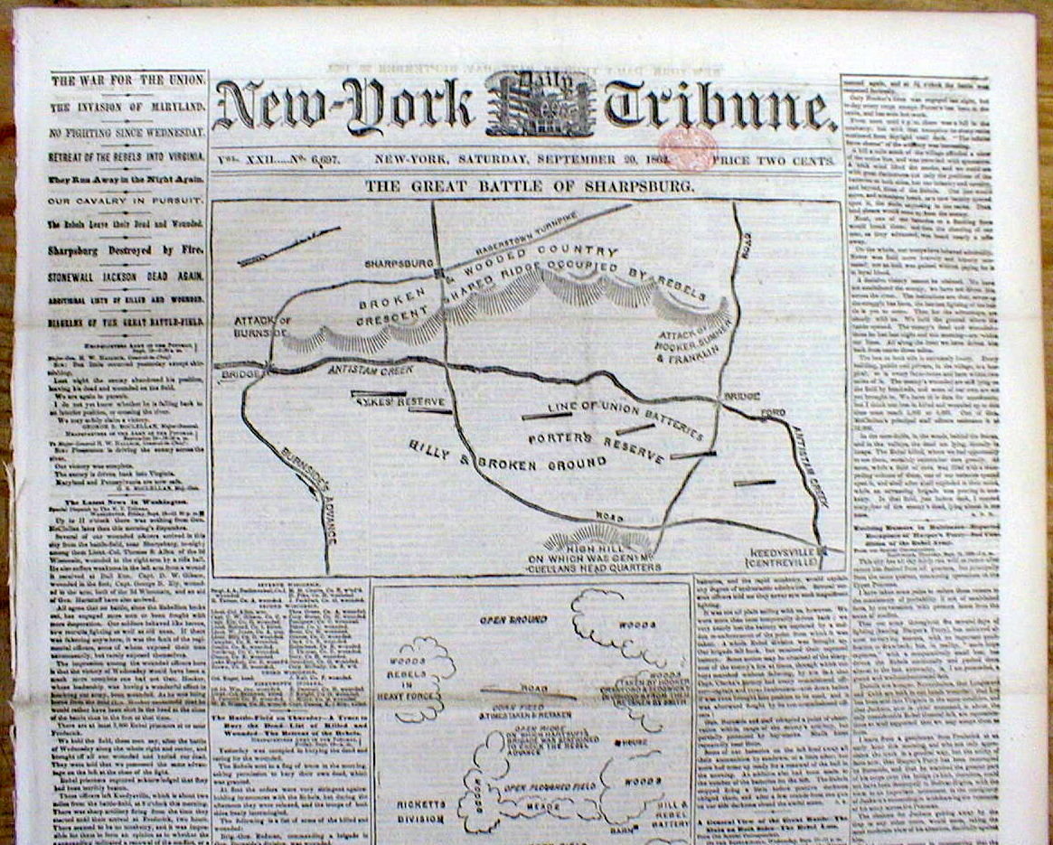 BEST 1862 Civil War newspaper w 2 Maps BATTLE of ANTIETAM Sharpsburg