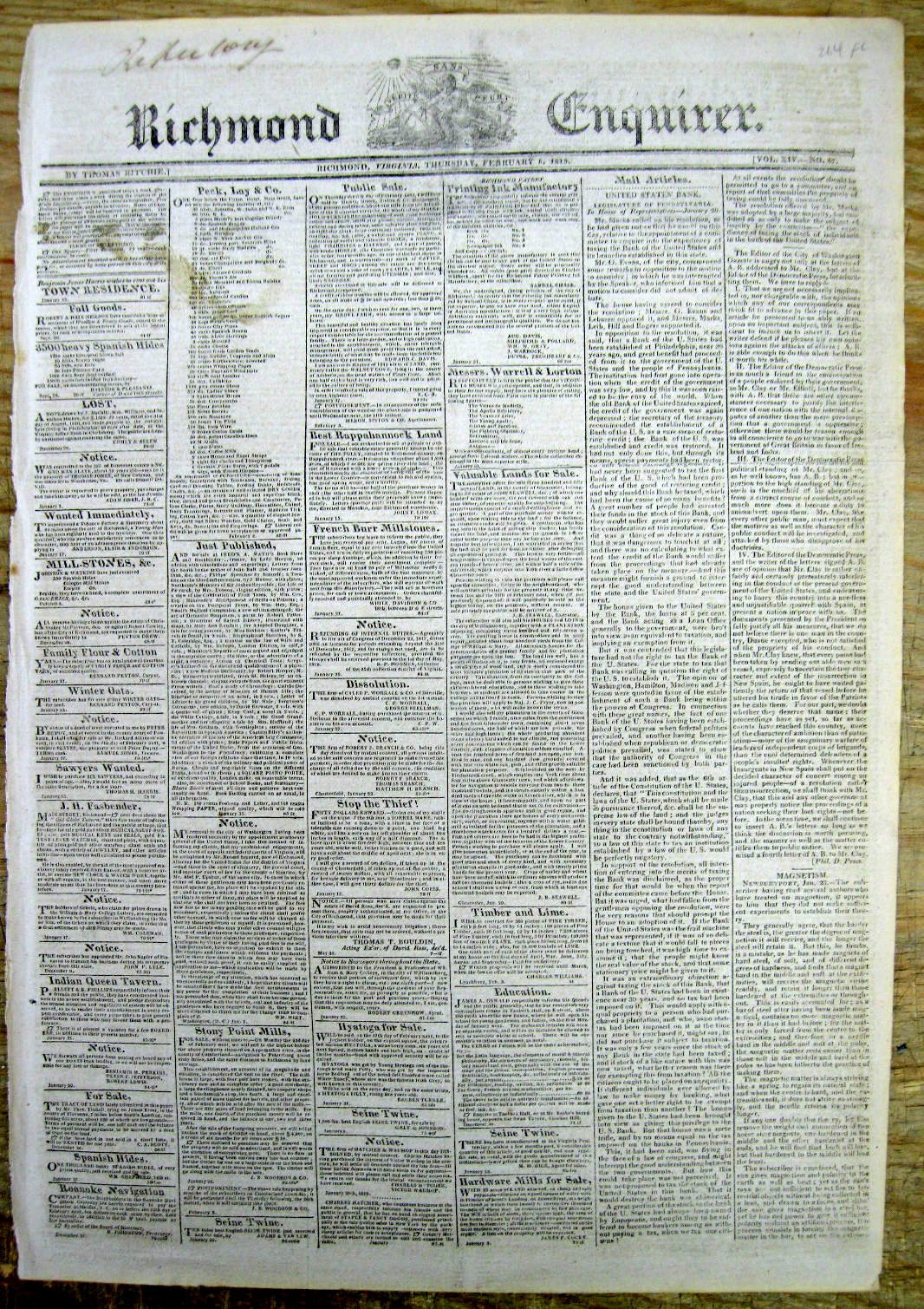 1818 Richmond VIRGINIA Newspaper W An ESSAY On The VALUE Of FLORIDA To ...