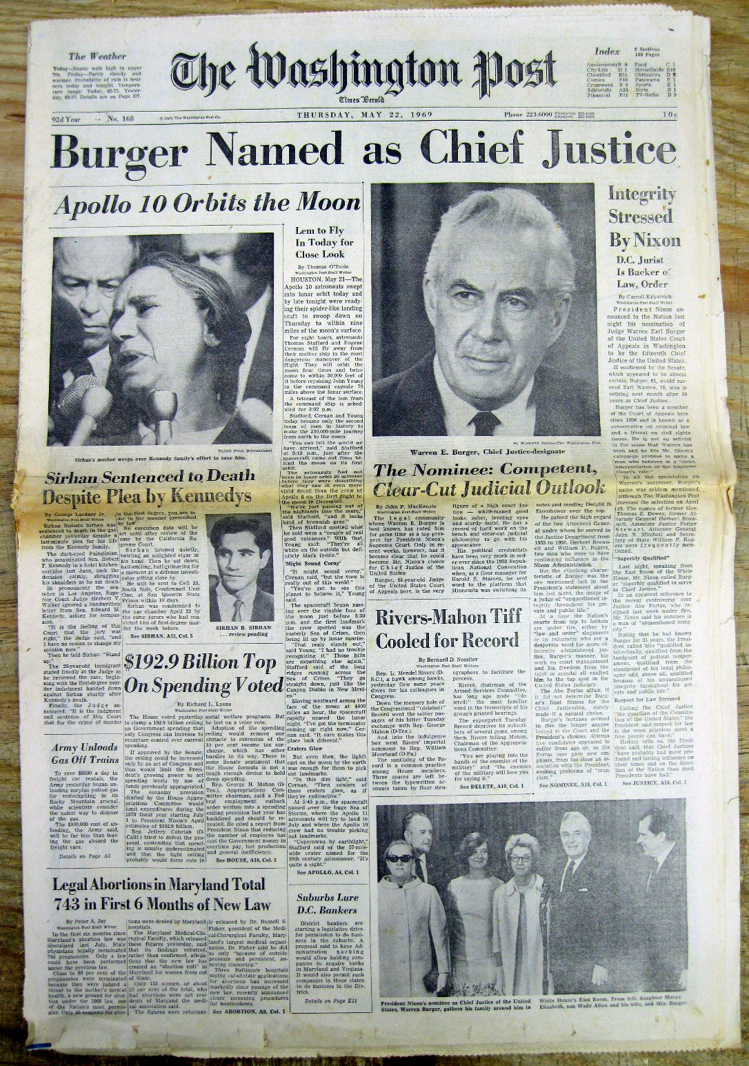 1969 Washington Post newspaper WARREN BURGER nmed Chief Justice US